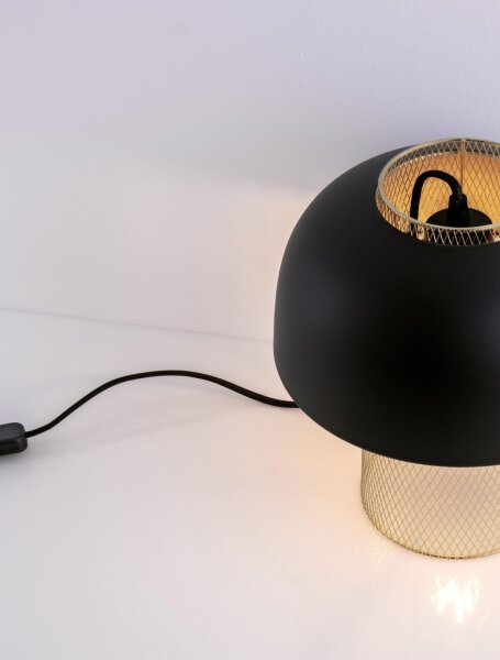 Tischlampe Retro in Schwarz Gold 28 cm E27 ROCCO Aluminium