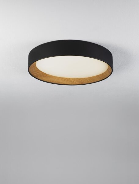 LED Deckenlampe rund Ø 45 cm Schwarz Natur dimmbar Holz