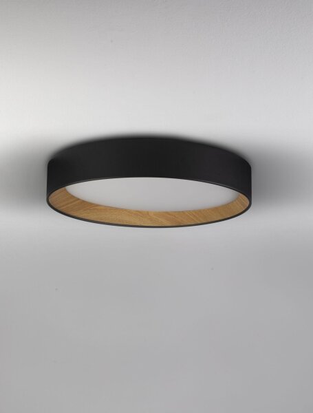 LED Deckenlampe rund Ø 45 cm Schwarz Natur dimmbar Holz