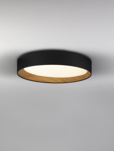 LED Deckenlampe rund Ø 45 cm Schwarz Natur dimmbar Holz