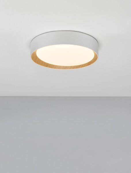 LED Deckenleuchte Holz Weiß Natur Ø 35 cm dimmbar flach