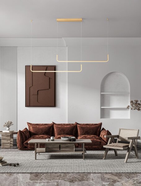 LED Hängelampe in Gold 150 cm lang dimmbar 2 flammig RONAN