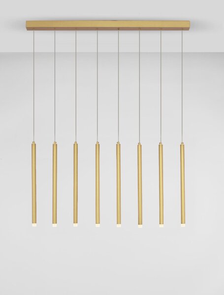 LED Pendelleuchte in Gold gebürstet 100 cm lang 8 flammig