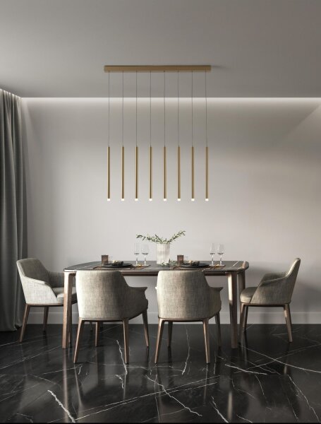 LED Pendelleuchte in Gold gebürstet 100 cm lang 8 flammig