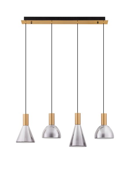 LED Hängelampe 87 cm lang in Gold Schwarz dimmbar Rauchglas