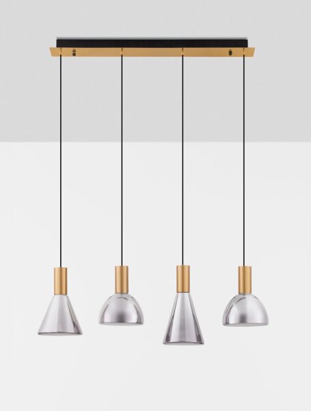 LED Hängelampe 87 cm lang in Gold Schwarz dimmbar Rauchglas