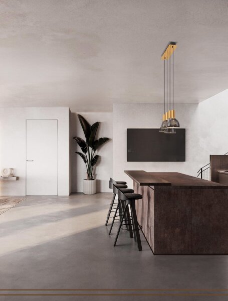 LED Hängelampe 87 cm lang in Gold Schwarz dimmbar Rauchglas