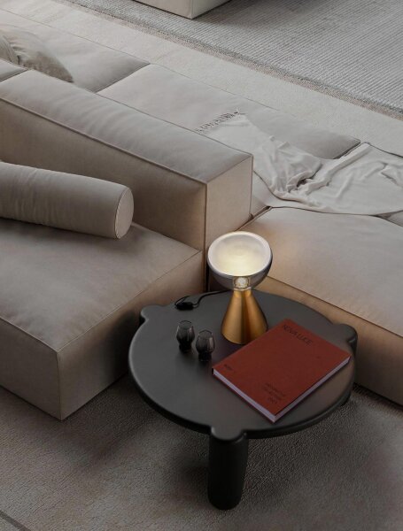 LED Tischleuchte in Schwarz Gold 32 cm Rauchglas SIDNEY