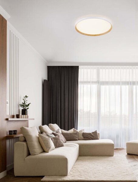 LED Deckenleuchte Weiß Ø 60 cm dimmbar Holz rund Farbwechsel