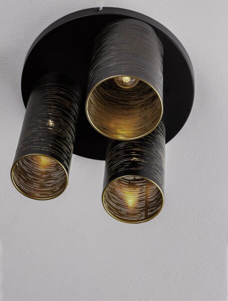 Deckenlampe rund E14 Ø 30 cm in Schwarz Gold Metall SONNY