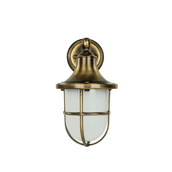 Premium Außenwandleuchte Antik Messing Riffelglas