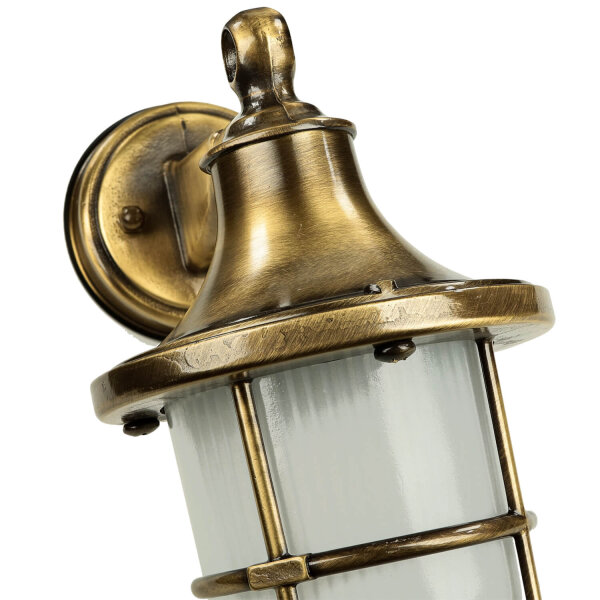 Premium Außenwandleuchte Antik Messing Riffelglas