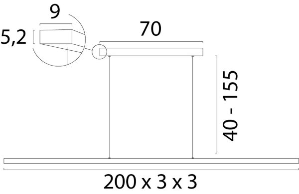 LED Pendelleuchte dimmbar 2200-3000K Schwarz L:200 cm