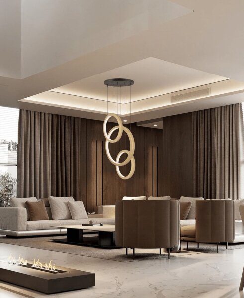 LED Hängelampe dimmbar 2700K Schwarz Gold Ø50 cm rund