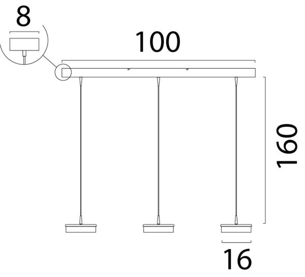 LED Hängelampe dimmbar 2200-2700K Glas Schwarz L:100 cm