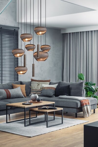 Hängelampe Karton Kakao Natur E27 GU10 L:70 cm rund