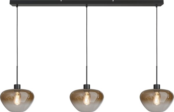 Hängelampe Glas Metall Schwarz Gold E27 L:130 cm 3-flmg