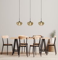 H&auml;ngelampe Glas Metall Schwarz Gold E27 L:130 cm 3-flmg