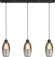 H&auml;ngelampe Glas Metall Schwarz Gold E27 L:100 cm oval