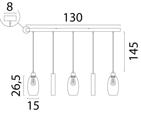 Hängelampe Glas Kakao Gold E27 GU10 L:130 cm oval