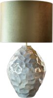 Tischlampe Keramik Stoff Wei&szlig; Gold E27 H:99 cm XXL