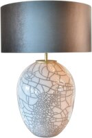 Tischlampe Keramik Stoff Wei&szlig; Anthrazit E27 H:74 cm