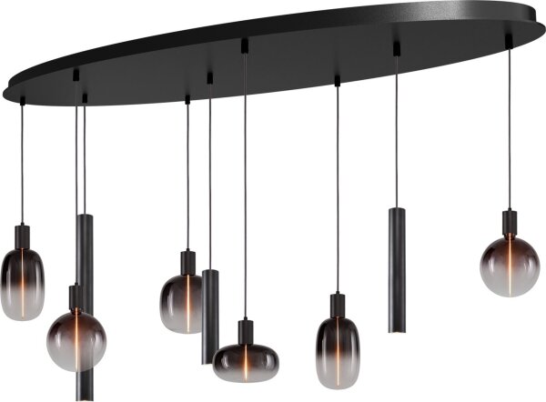 Hängelampe Metall Glas Schwarz E27 GU10 L:160 cm oval