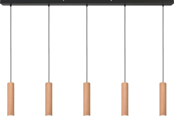 Hängelampe Holz Eiche Schwarz GU10 L:160 cm Zylinder
