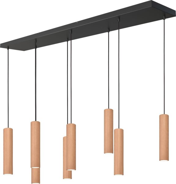 Pendelleuchte Holz Eiche Schwarz GU10 L:160 cm Zylinder