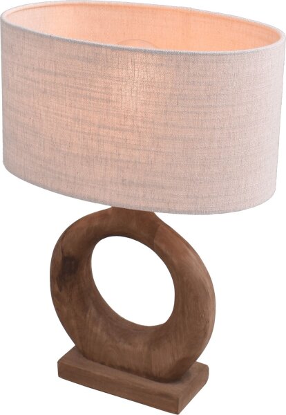 Tischleuchte Holz Stoff Natur Beige E27 H:48 cm