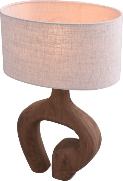 Tischlampe Holz Stoff Natur Beige E27 B:23 cm Japandi