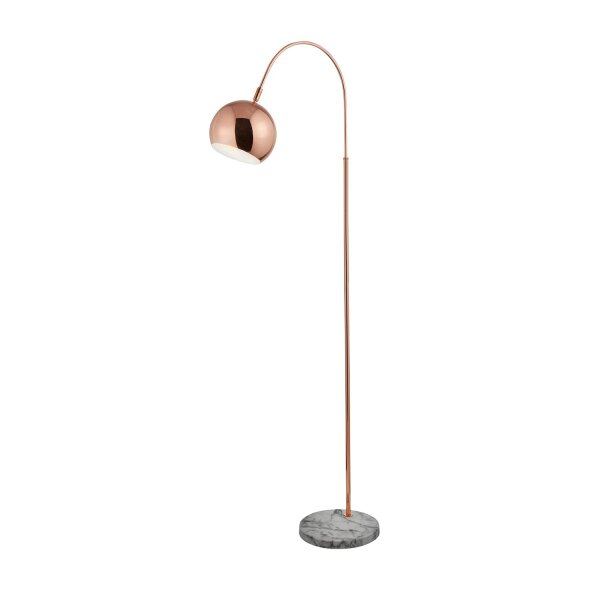 Bogenlampe Marmor Kupfer Weiß Fußschalter E27 H:148 cm