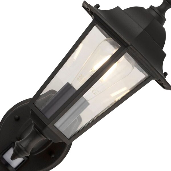 Außenwandlampe Glas Schwarz E27 IP44 Bewegungsmelder