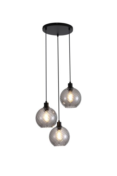 Hängelampe Metall Rauchglas Schwarz E27 L:46 cm modern