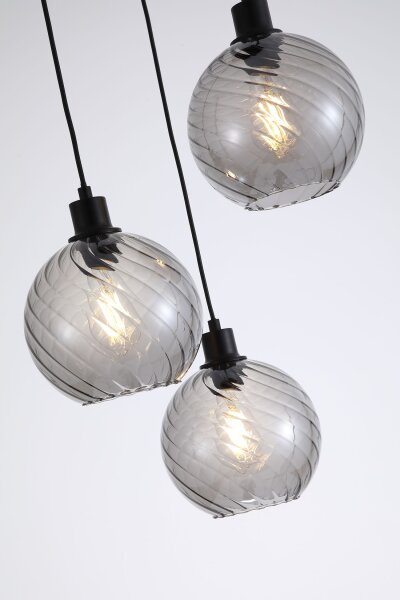Hängelampe Metall Rauchglas Schwarz E27 L:46 cm modern