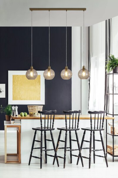Pendelleuchte Glas Metall Gold Champagner E27 L:110 cm