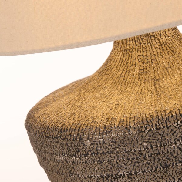 Tischlampe Keramik Leinen Natur E27 H:48 cm blendarm