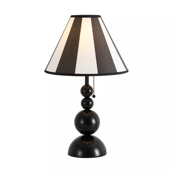 Tischlampe Zugschalter Stoff Schwarz Weiß E27 H:53 cm
