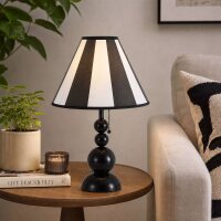 Tischlampe Zugschalter Stoff Schwarz Wei&szlig; E27 H:53 cm
