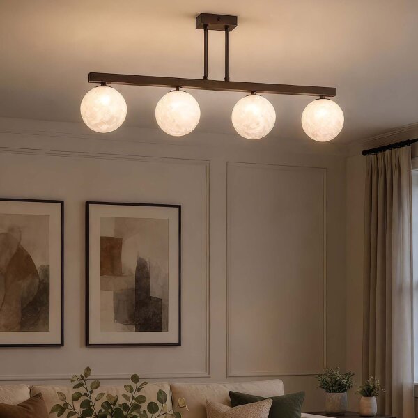 Deckenlampe Glas Metall Bronze Weiß G9 L:72 cm Kugel