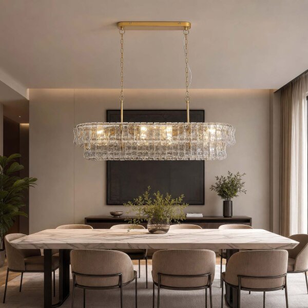 Pendelleuchte Glas Metall Gold E14 L:98 cm 8-flammig