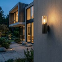 Au&szlig;enwandleuchte Glas Schwarz Bernstein E27 IP44 modern