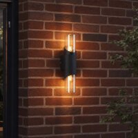 Au&szlig;enwandlampe Glas Schwarz Bernstein E27 IP44 Up Down