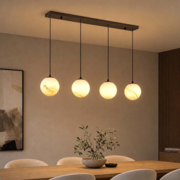 Hängelampe Glas Metall Bronze-Braun Weiß E27 L:120 cm