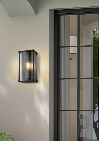 Außenwandleuchte Aluminium Glas Schwarz E27 IP44 klar