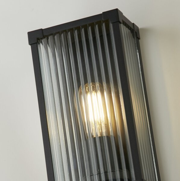 Außenwandleuchte Aluminium Glas Schwarz E27 IP44 klar