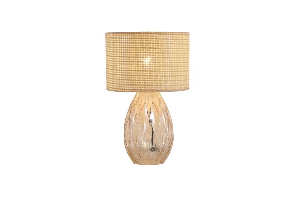Tischlampe Glas Stoffschirm Champagner E27 H:40 cm