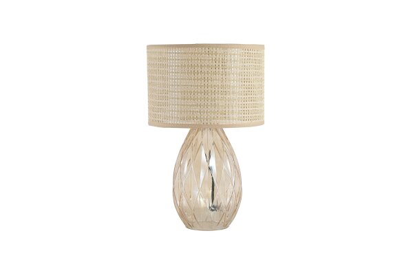 Tischlampe Glas Stoffschirm Champagner E27 H:40 cm