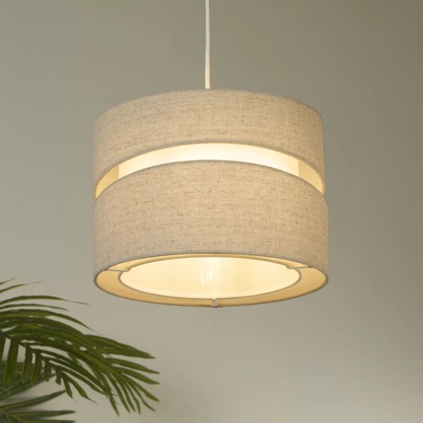 Lampenschirm Leinen Beige Weiß E14 E27 Ø28 cm Trommel