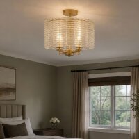 Deckenlampe Glas Metall Gold E14 &Oslash;35 cm Zylinder klar